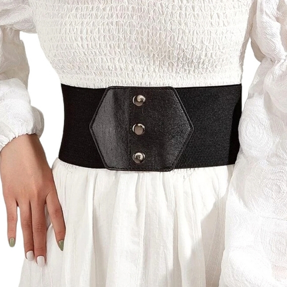 Simple Triple Snap Button Black Wide Width Belt - Picture 1 of 4